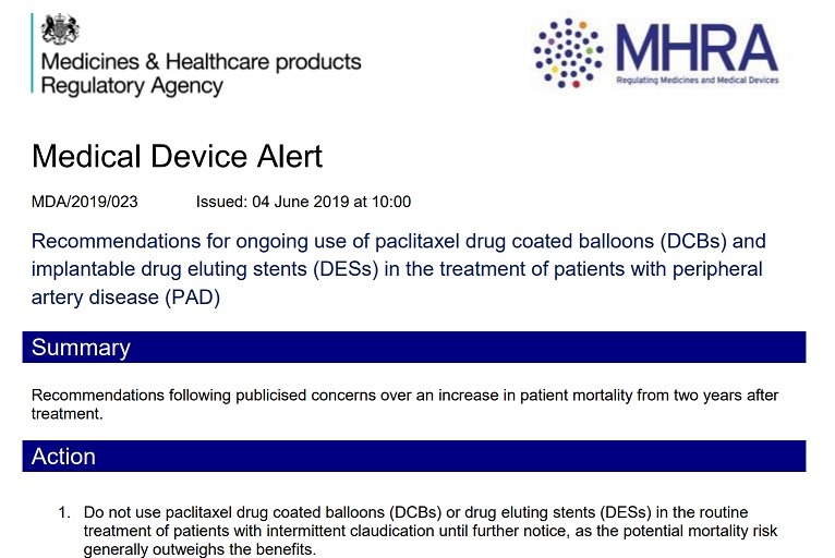MHRA issues medical device alert for paclitaxel use in the UK